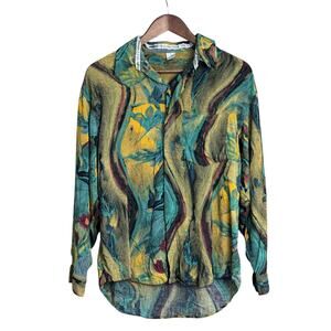 Men's 90s Vtg Policy Studio Multicolor Long Sleeve Buttonup Shirt - Sz M